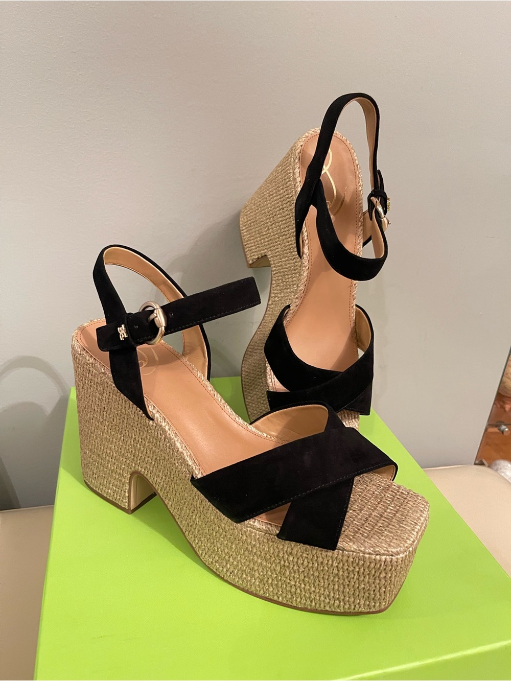 Trianna by Sam Edelman Black Suede Platform Slingback Sandals size 11